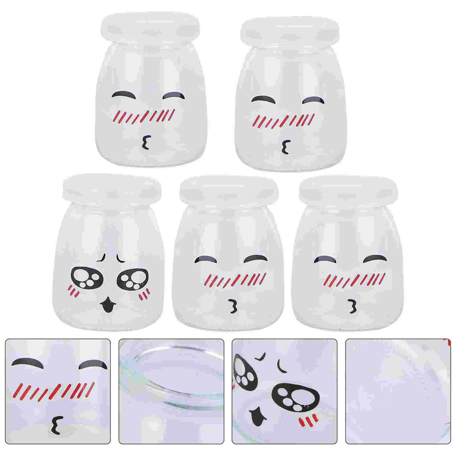 

5pcs 150ml Bottle Glass Heat-resistant Yogurt Containers Milk Cup Jelly Jar (Random Pattern) glass yogurt jars