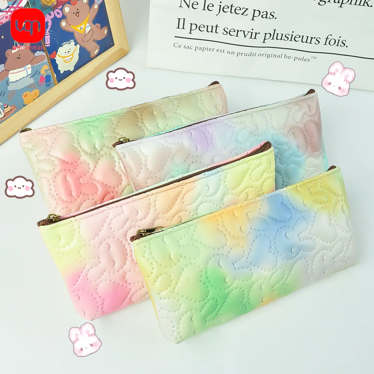 Large Capacity Pencil Case Durable PU Embroidery, Zipper Opening School Stationery Pencil Case Is Suitable For Students Back To