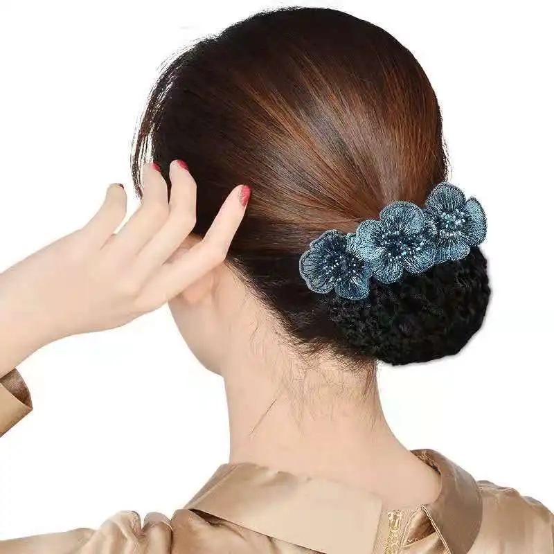 Fashion Elegant Flower Detachable Hair Net Hairpin Back Brain Spoon Spring Clip Headwear Hair Accessories for Women Gift Tiaras