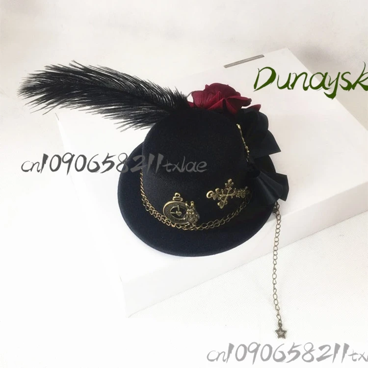 Gothic Lolita Rabbit Bonnet Victorian Steampunk Top Hat Feathers Halloween Elegant Dark Fairy Tale Headpiece Runway Show