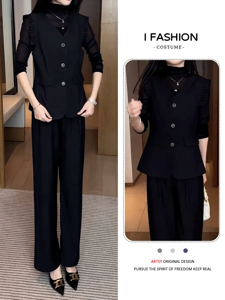 

Casual Sle Women's Vest And Pants Set Spring Autumn New Model Comfortable Breathable High Waist Trousers round Ne Design