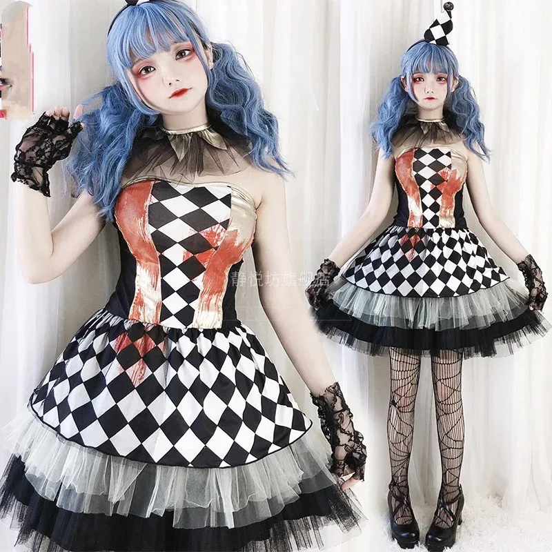Circus Joker Adult Girl Horror Clown Cosplay Role Play Performance Fancy Dress Halloween Party Costume kn.7