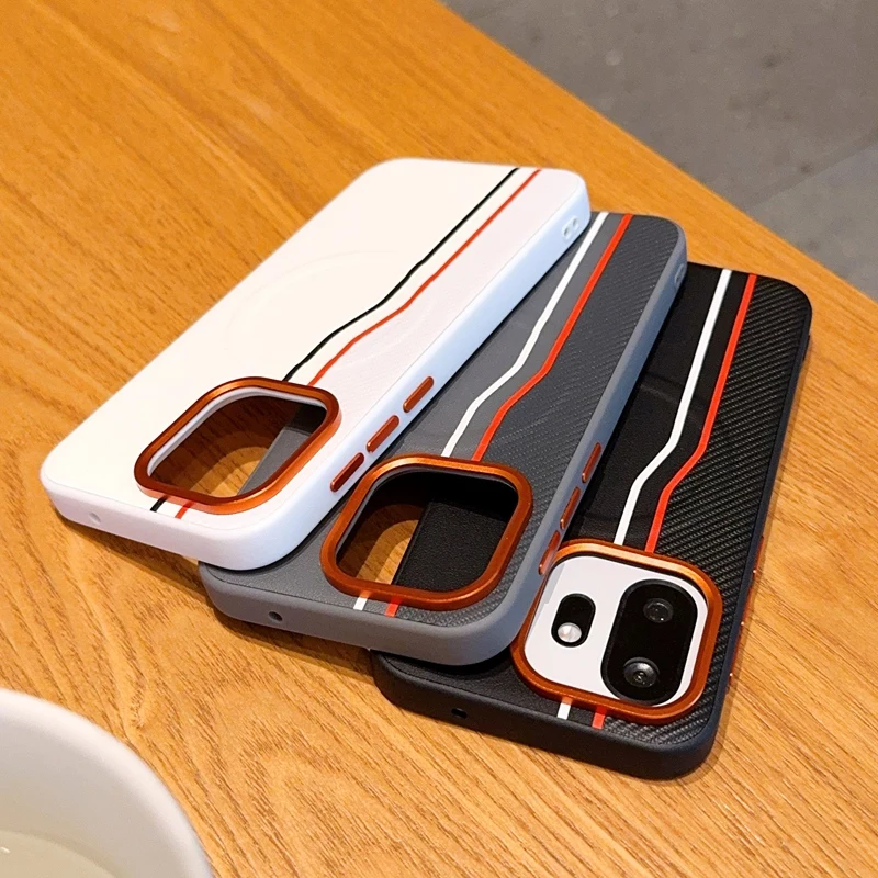 

For OnePlus 15T Magnetic Case ELVEV Shockproof Two-Lines PU Leather Hard PC Suction Phone Cover