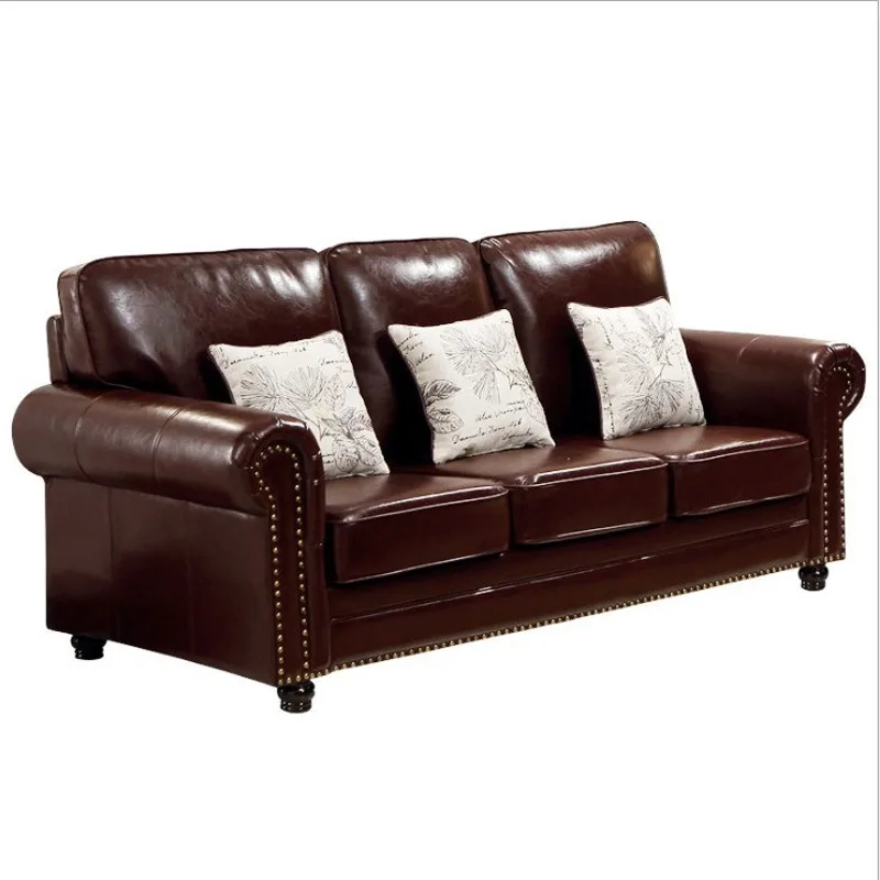 

Leather sofa retro American leather art sofa corner combination European large and small apartment L-shaped living room sofa