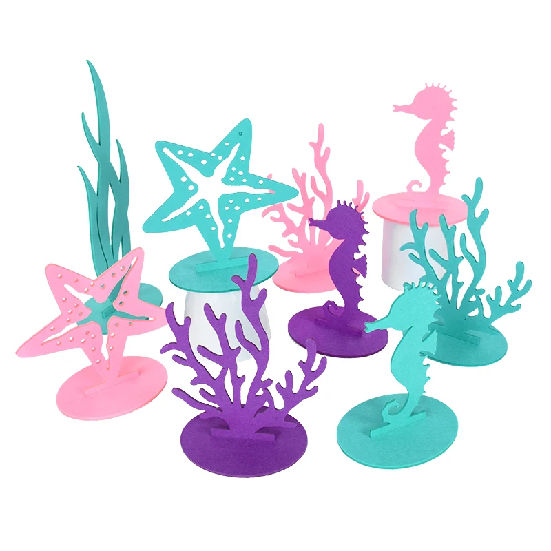 2pcs Mermaid Party Decoration Felt Coral Starfish Seahorse Table Centerpiece Ornament Under The Sea Theme Birthday Party Decor