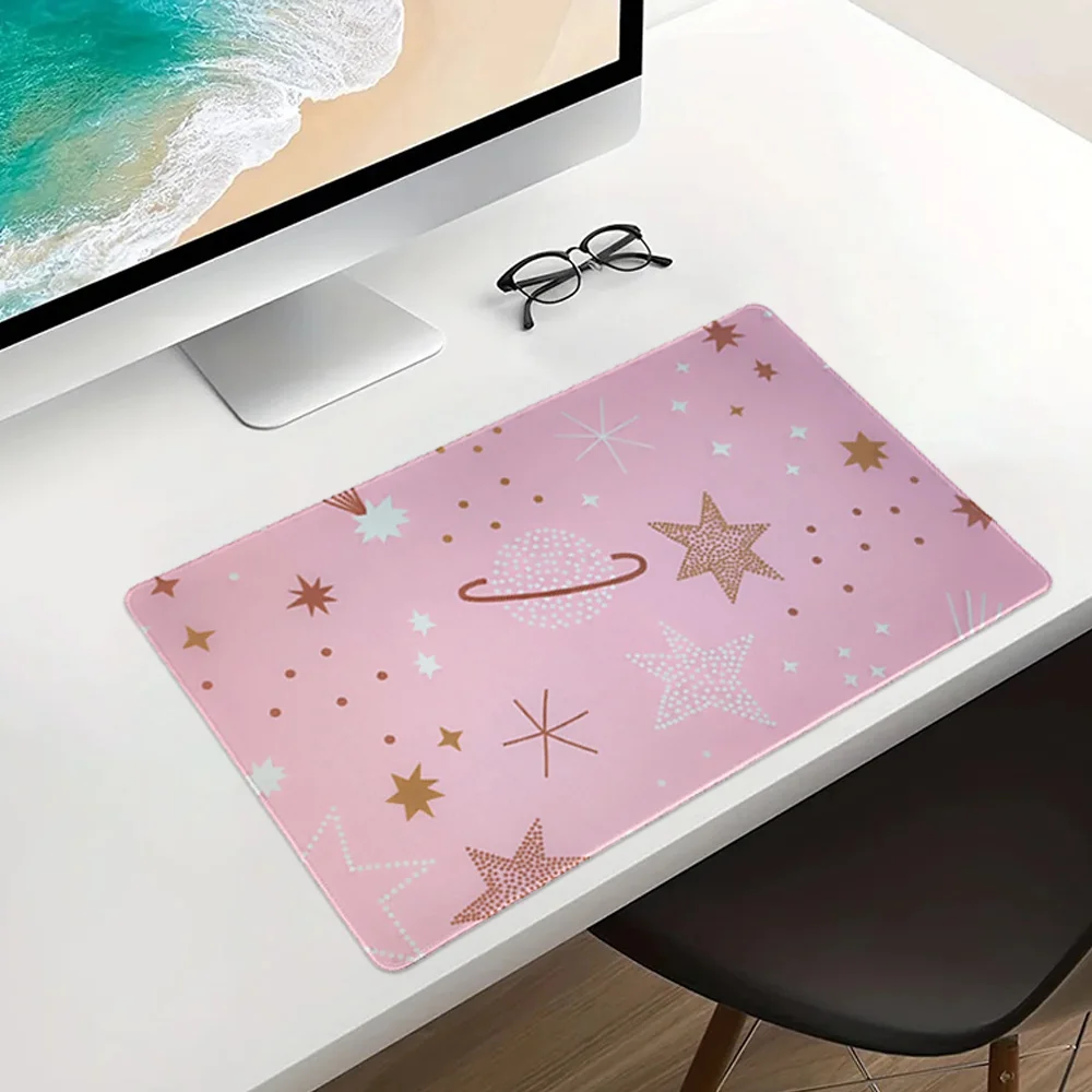 Pink Star Large Mouse Pad - Smooth surface, easy mouse movement control, soft and comfortable, clear pattern printing