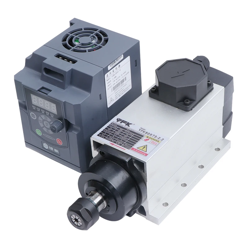CNC Engraving Machine Accessories Set 2.2KW square Apindle Motor with Flange Plus Inverter