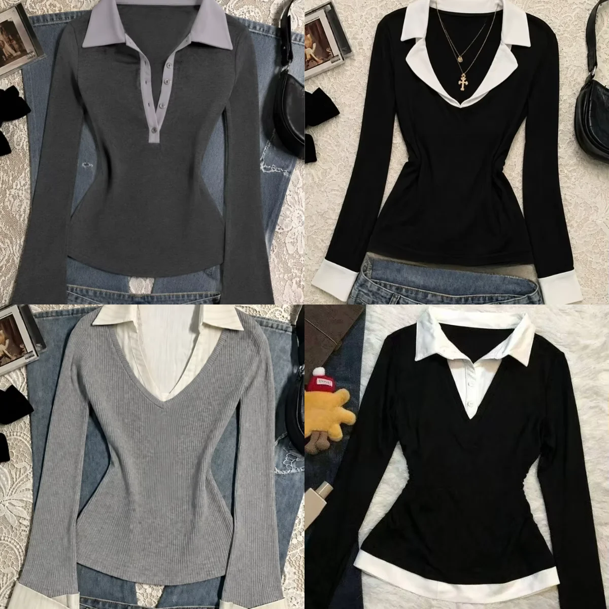 2026 Autumn Women Y2K Vintage Patchwork Shirt Korean Retro Long Sleeve Top Sweet Ruffle Fairy Punk Japanese Casual Tees