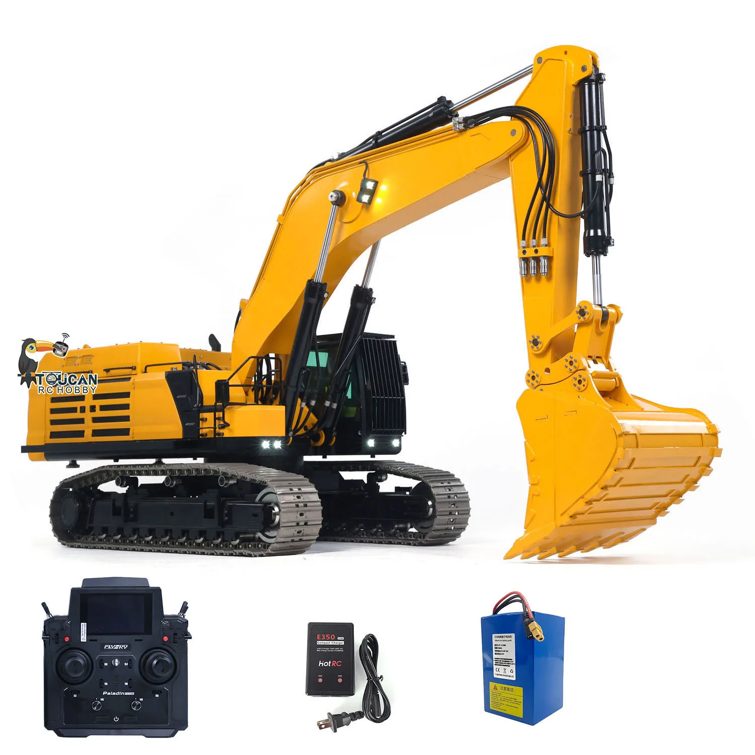 Pelle hydraulique télécommandée en métal 395F, 1/12 55KG, pelle RC, double pompe RTR, Machine lourde, lampe Radio, Valve 6CH, camions, voitures