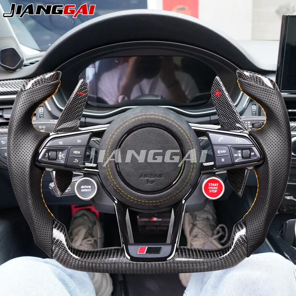 

HandMade F1 Carbon Fiber Car Sports Steering Wheel Fit For Audi S3 S4 S5 A3 A4 A5 RS3 2010+ Accessories Black Leather W/Paddle