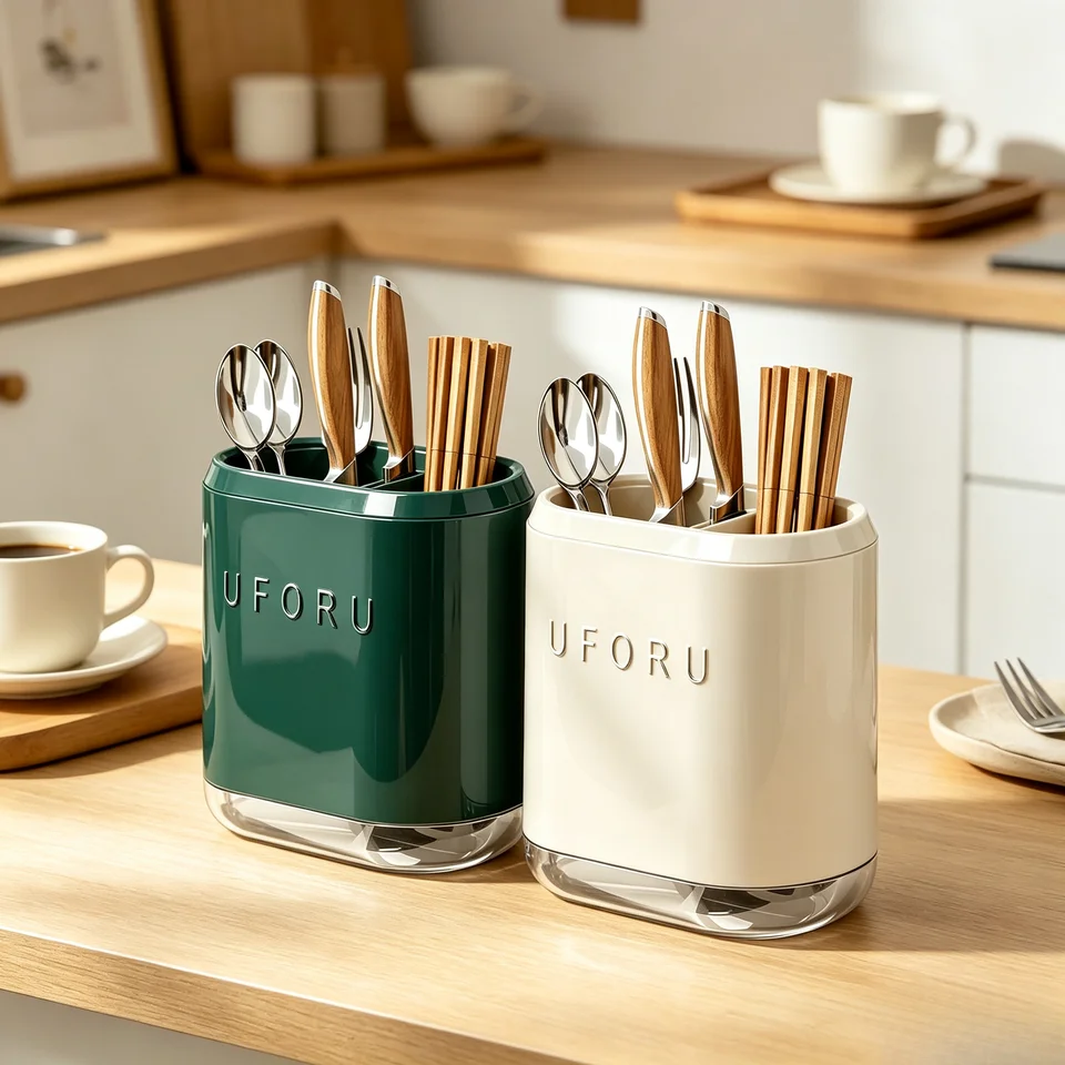 Multi Compartment Kitchen Utensil Holder with Drain Tray