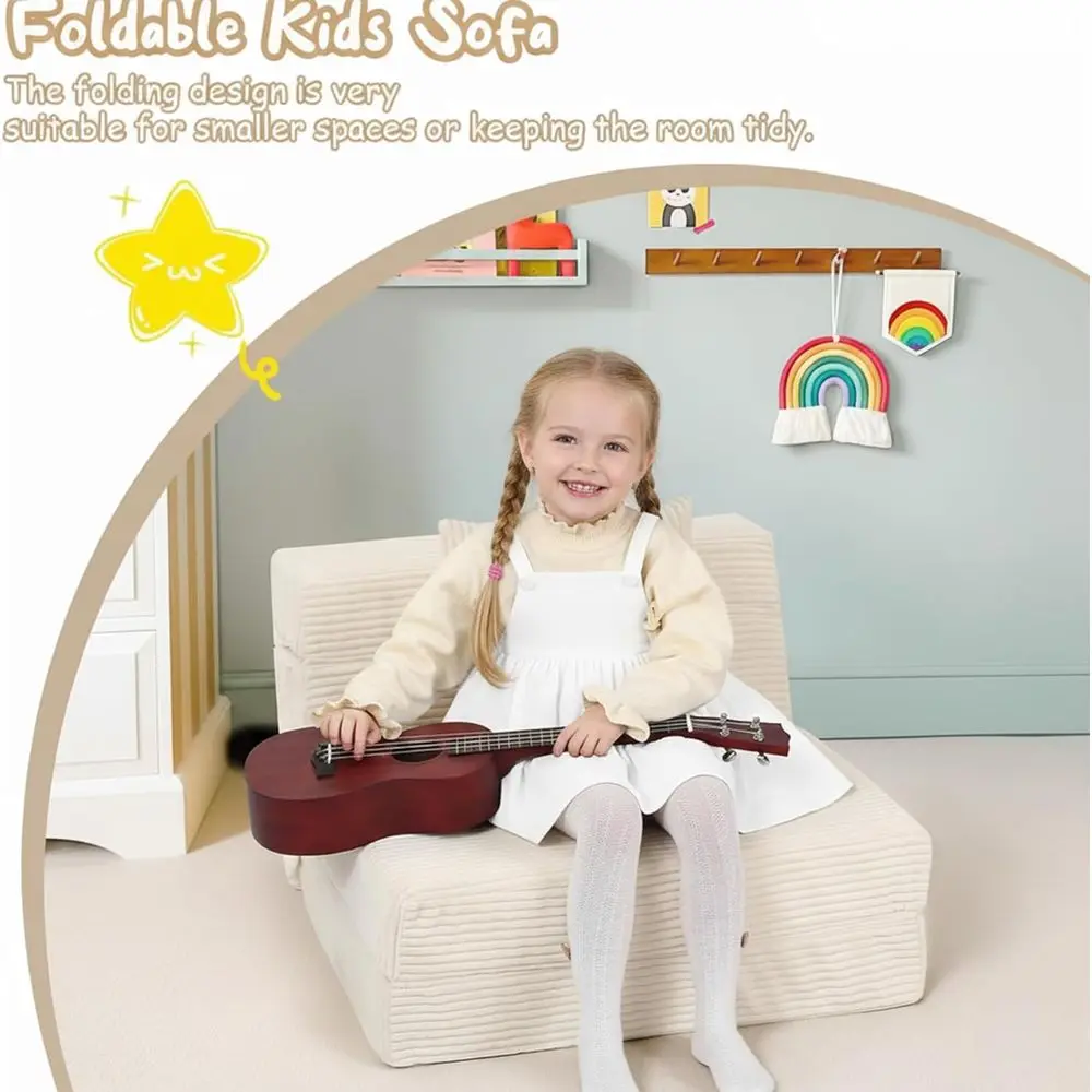 Divano pieghevole compatto per bambini, sedia futon in velluto a coste, mini divano portatile, beige