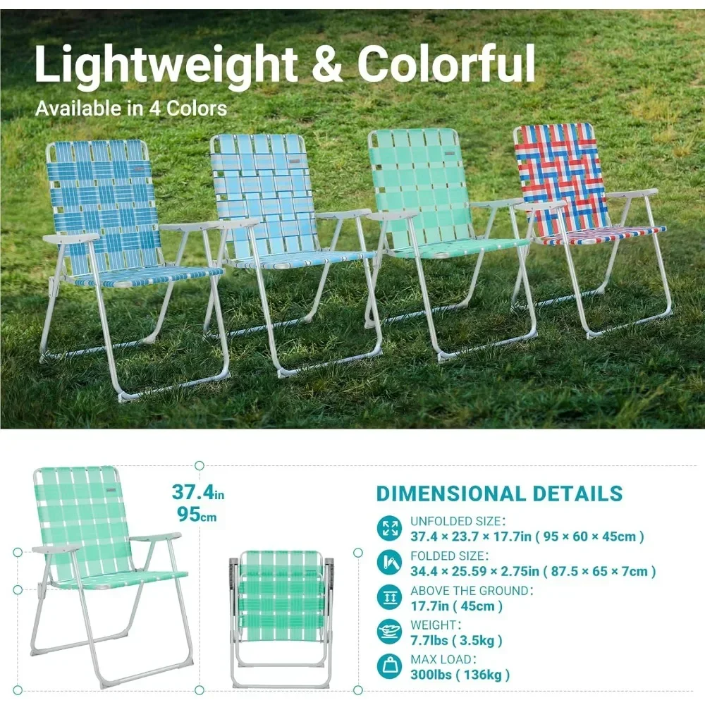 Folding Webbed Lawn Beach Chair - Oversized 17-in High Beach Chair for Adults Heavy Duty Chaise De Plage Portable Folding Chairs