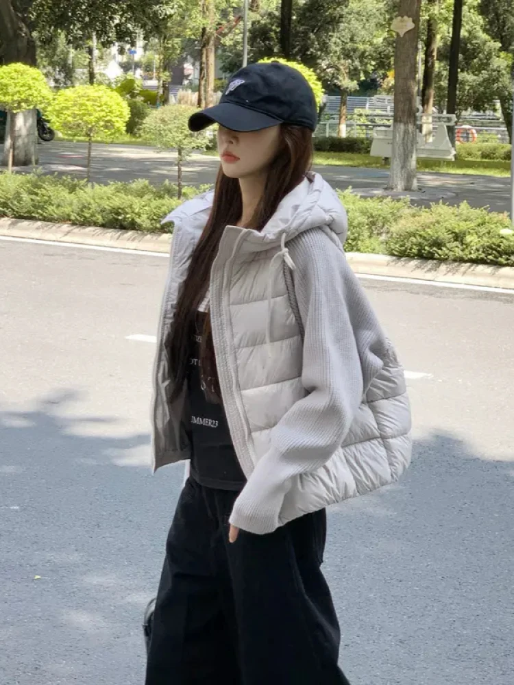 

Thiened Knitted Casual Women's down Cotton Jaet European Sle Winter New Lazy Warm Coat Korean Version Loose Fit Hooded