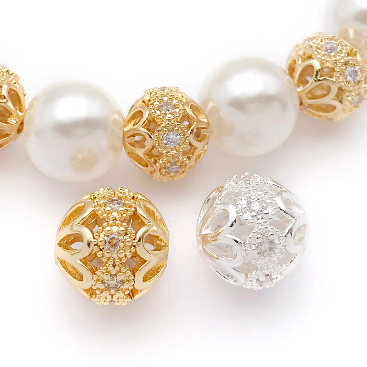 5pcs 18K Real Gold Plated Brass with Zircon Round Beads Hollow Spacer Beads For DIY Bracelet Necklace Jewelry Making Accessory image 6