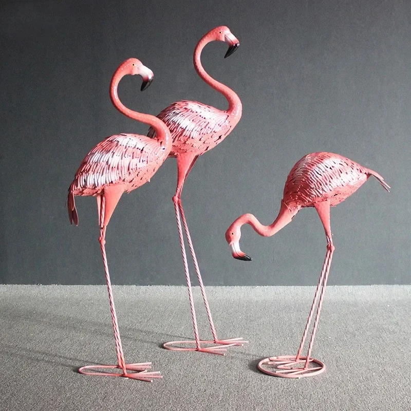 3pc/package 75/105/120cm Metal Flamingo Sculpture Garden Iron Birds Statues Ornaments Home Patio Backyard Lawn Large Art Decor