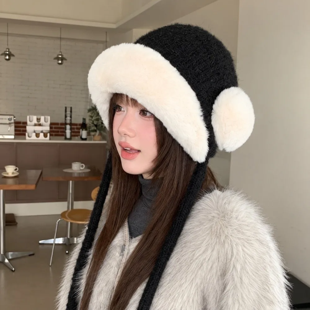 Polyester Fleece Lining Ear Flap beanie Hat 56cm-58cm Head Circumference Face Slimming Winter Ear Flap Hat Ear Protection
