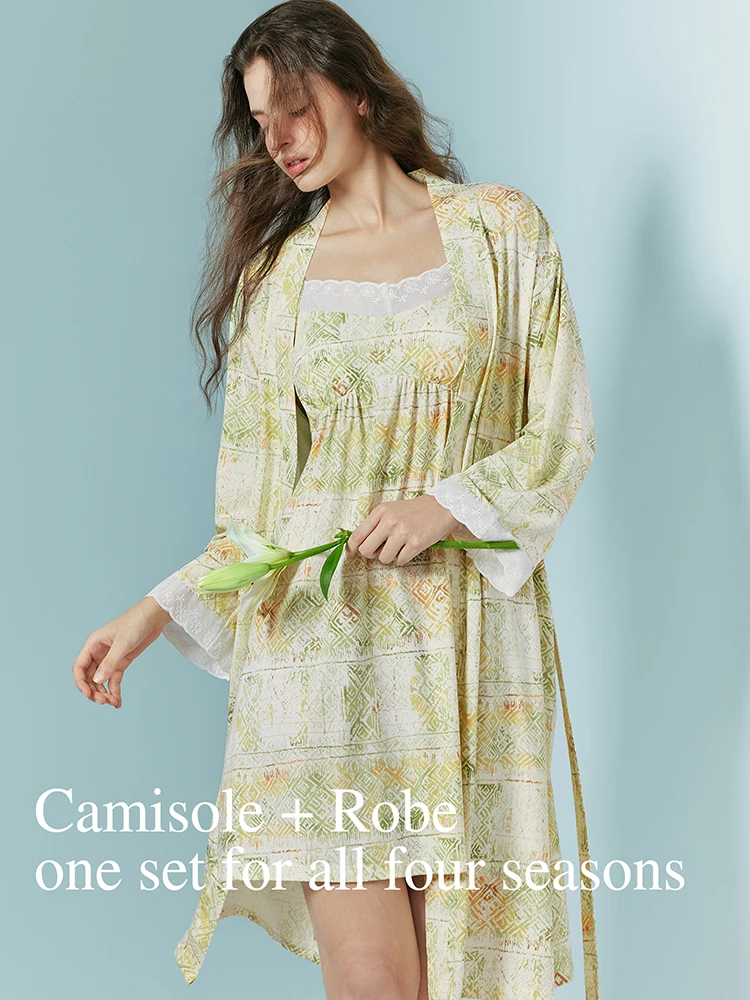 SUJIIN Modal Floral Pajama Set for Women 2 Piece Cami Dress Pajamas and Robes 2026 Spring Summer Soft Nightgowns Woman XJ015