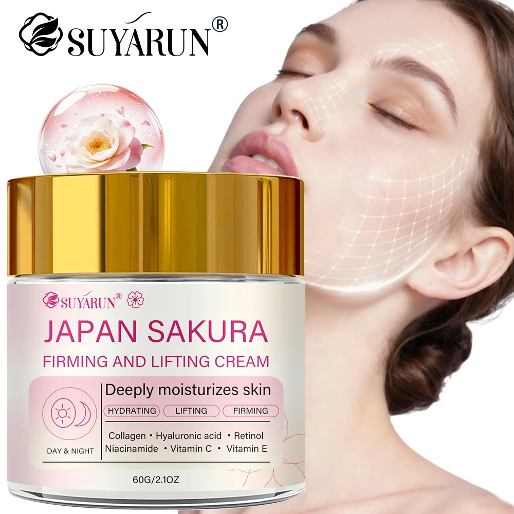 SUYARUN JAPAN Sakura Lifting Face Cream - Firming Anti-Aging Moisturizer with Glass Jar, Hydrating & Nourishing Skin Care.