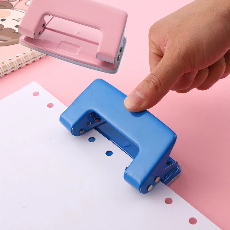 Mini 2-Hole Punching Machine DIY Hole Punching Detection Book Page Stitcher Office Stationery Macaron Color