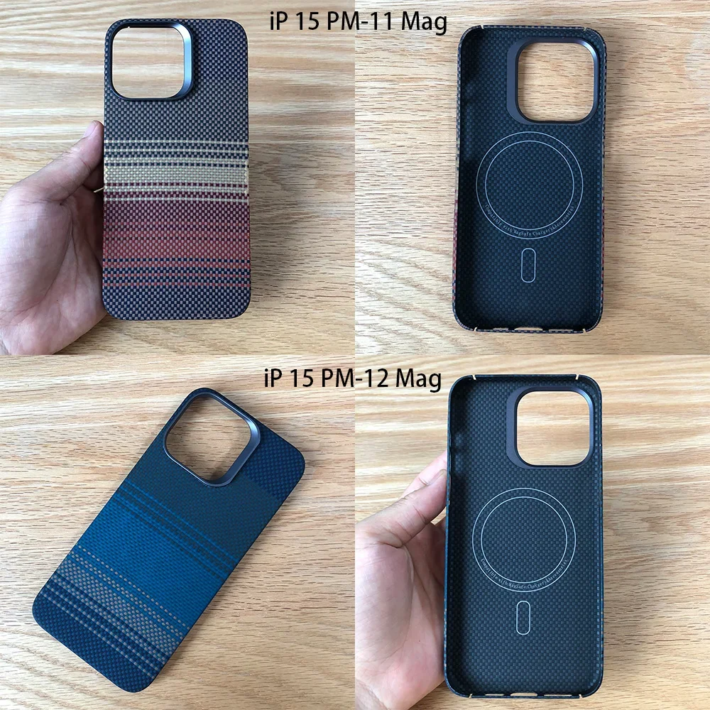 

Phone colorful case for Apple iPhone 15 Pro Max 15pm Kevlar real Aramid Carbon Fibe black case Magnetic Wireless charging 10-12