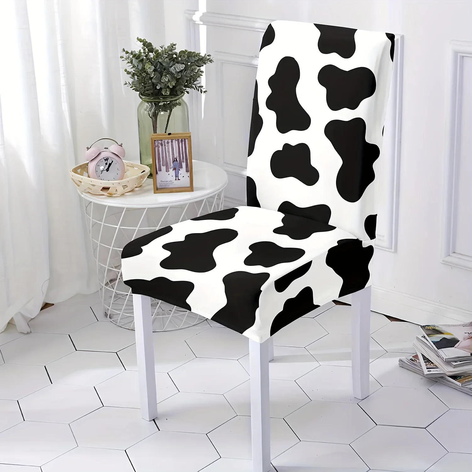 4/6pcs Cow Pattern Chair Slipcovers, Stretch Dining Chair Cover,  Protective Cover, For Dining Room Living Room Hotel  Decor