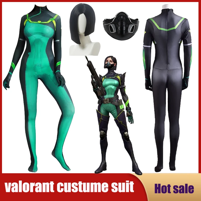 Anime Jogo Valorant Viper Cosplay Bodysuit Macacão Peruca Máscara Zentai Suit Party Carnival Character Dress For Aduit Kids