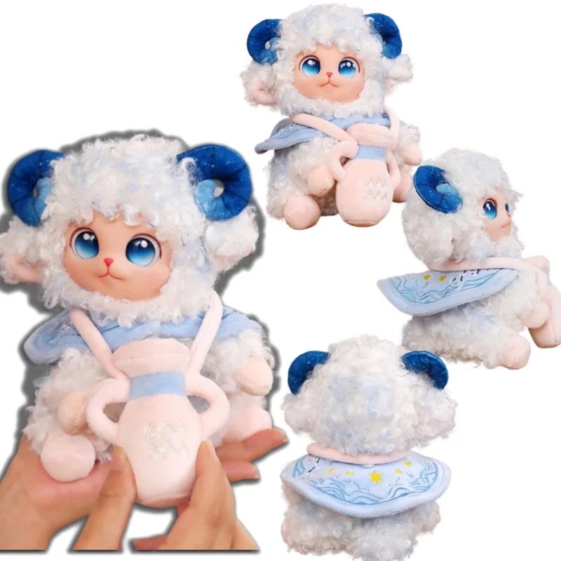 Adorable Aquarius Zodiac Sheep Plush Doll Cute Constellation Lamb Stuffed Ornament For Bedroom Shelf Home Decor Gift