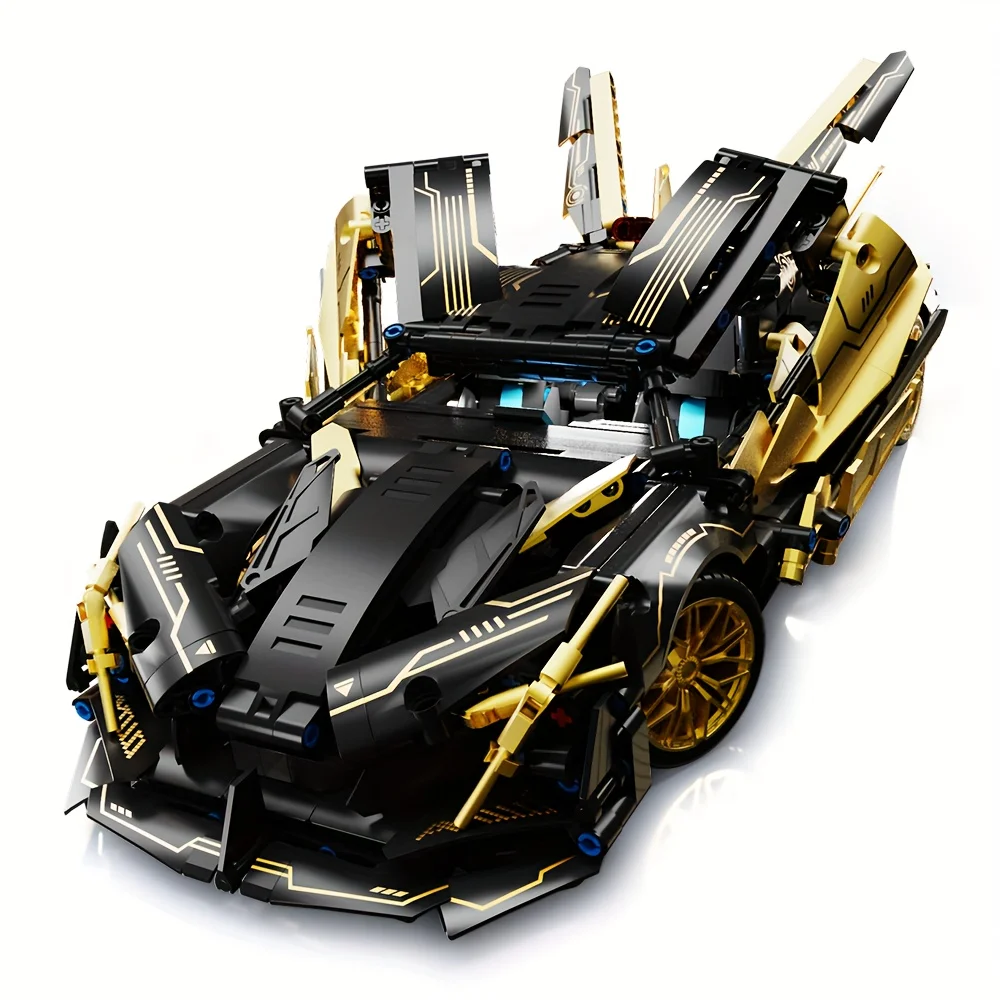 

2026New Building Block Racing Car Building Block Car Black and Gold Accessories Fine Desktop Wooden Model Car Birthday Gift