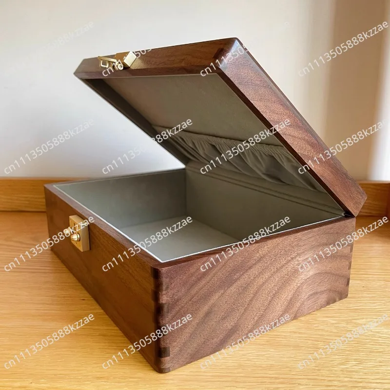 Walnut Wood Jewelry Box with Lock Premium Solid Wood Keepsake Chest Document & Collectible Organizer Desktop Storage Case