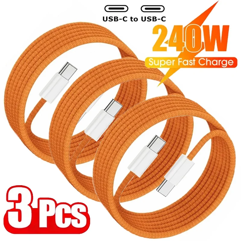 3Pcs 240W USB Type C Cable Type C to Type C Fast Charging Cord USB C Quick Charge Phone Cables For Samsung Xiaomi Huawei Realme
