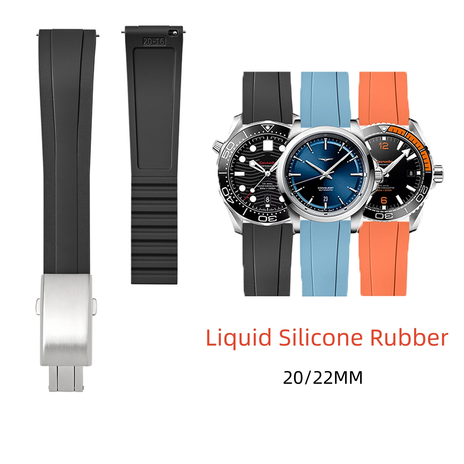 20-ミリメートル-22-ミリメートルラバーストラップシリコン時計バンドロレックス用ウォーターゴースト-316-ステンレス鋼バックル防水ブレスレットリストバンド