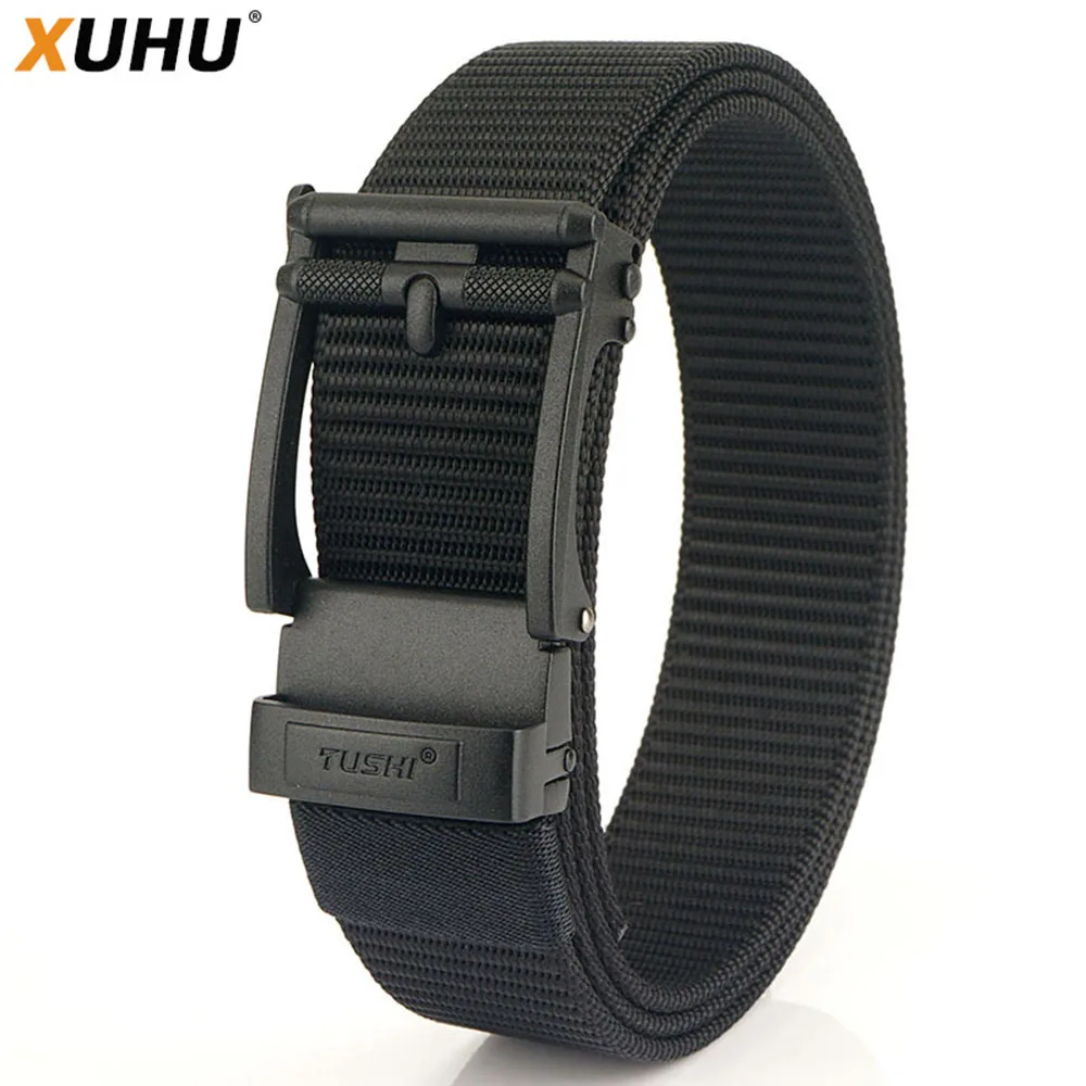 

XUHU New Trend Men's Automatic Buckle Canvas Belt Outdoor Casual Nylon Knit Trousers Belt Sport Tactical Male Belts