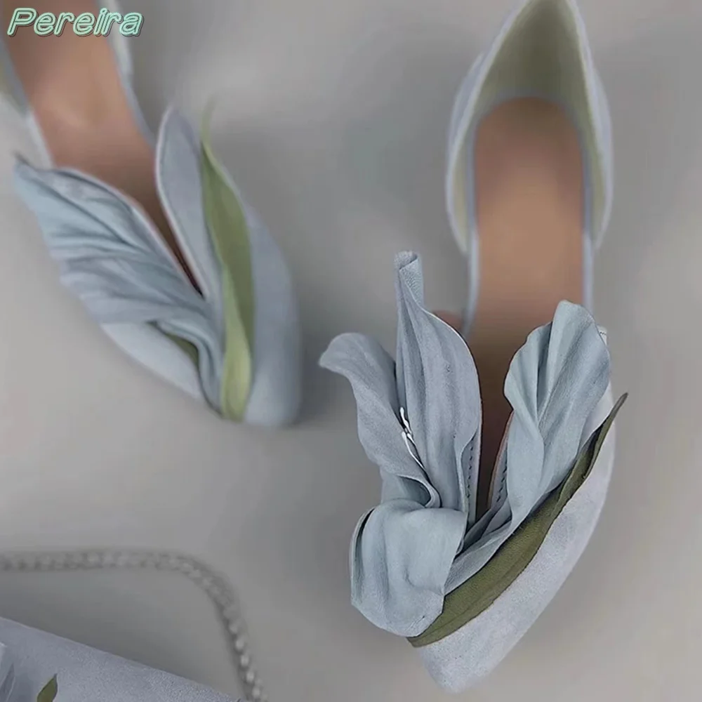 New Blossom Pumps Pointed Toe Square Heel Lily Flower Blue Green Purple Petals Women Fashion Shoes Spring Autumn 2024 New Trend