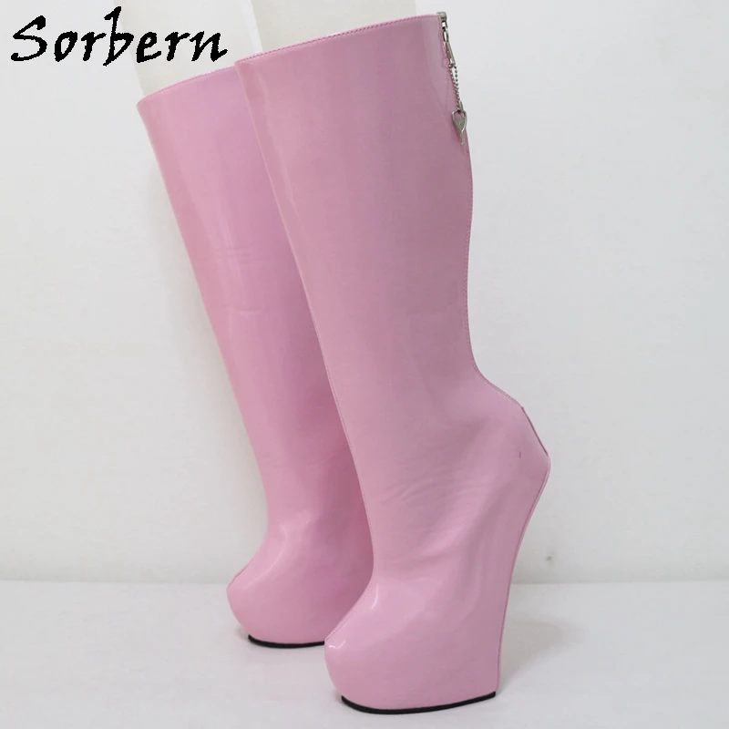 

Sorbern Pink Knee High Platform Boots Heelless Rear Zipper Custom Wide or Slim Leg Thick Legs For Crossdresser Shoes