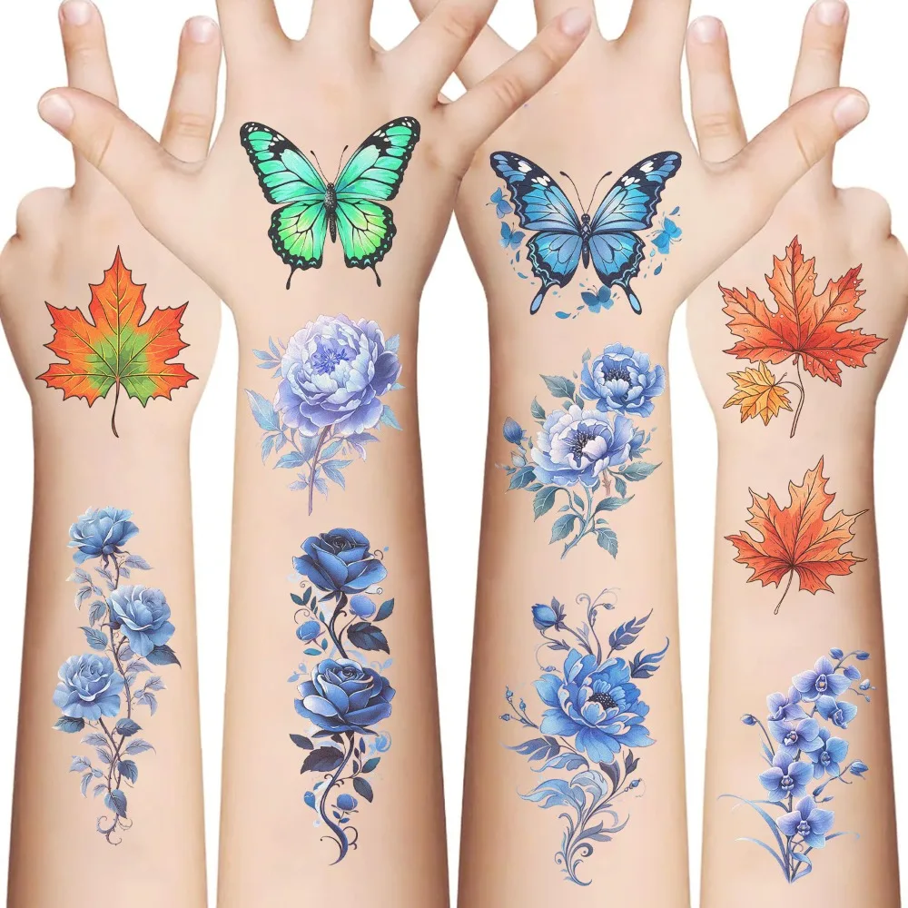 

New Floral Butterfly Temporary Tattoos 10 Sheets Colorful Stickers Waterproof Transfer Proof Boho Aesthetic Luxury Gift Set