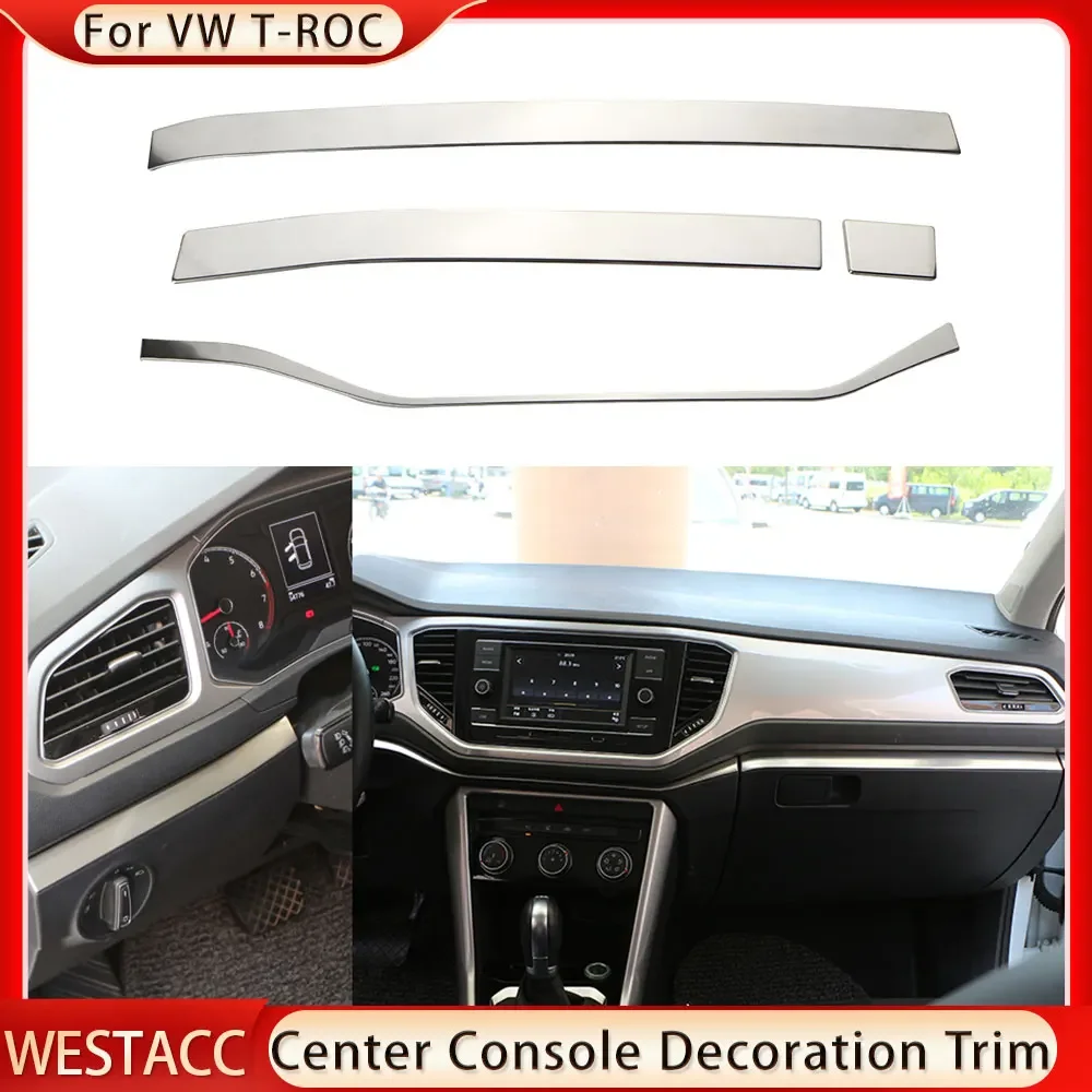 Car Center Console Edge Trim Decoration Strip Sticker for Volkswagen VW Troc T-roc 2018 2019 2020 2021 2022 Accessories