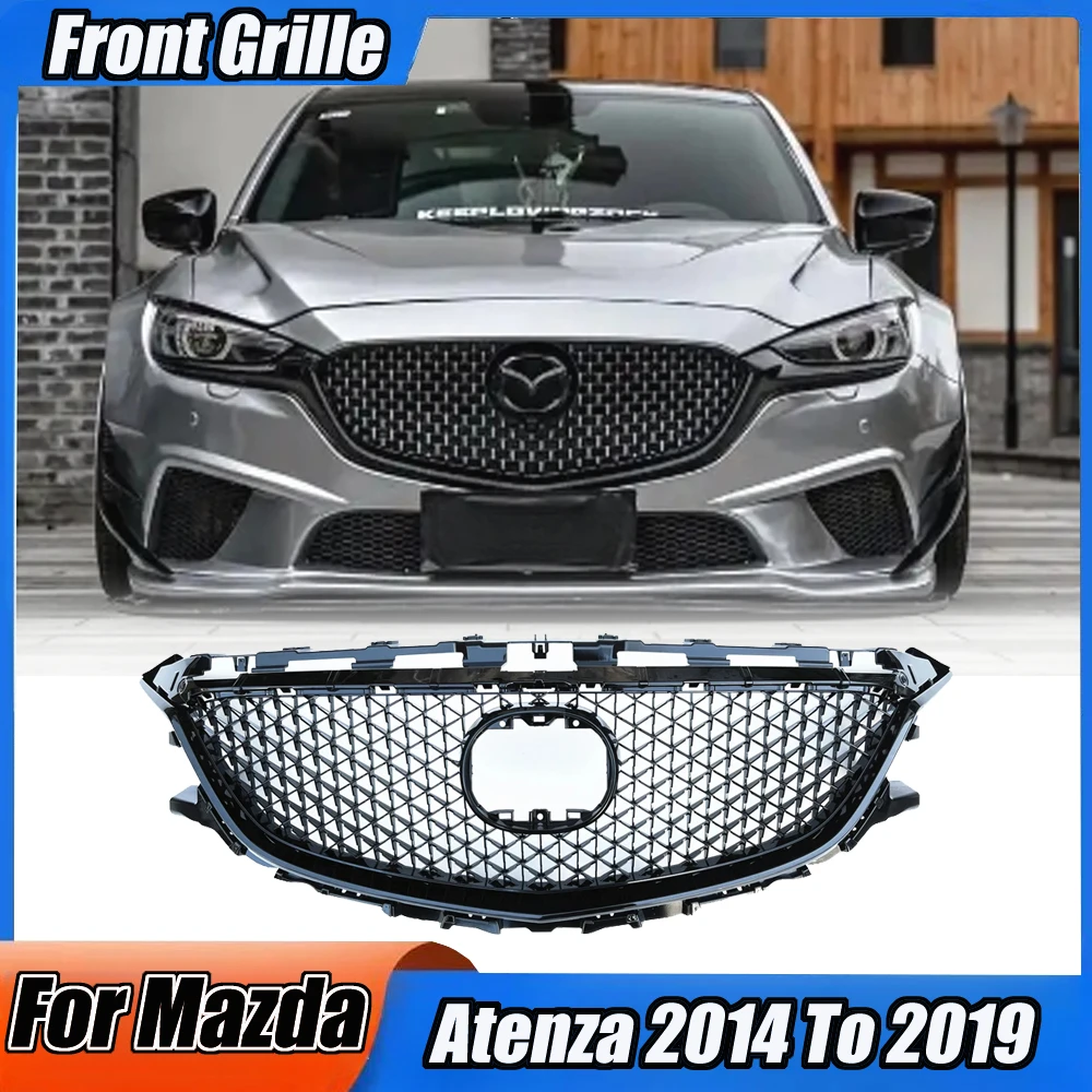 For Mazda 6 Atenza 2014 To 2019 Front Grille Racing Style Honeycomb Mesh Black Samurai Front Bumper Hood Intake Cover Grill Kit