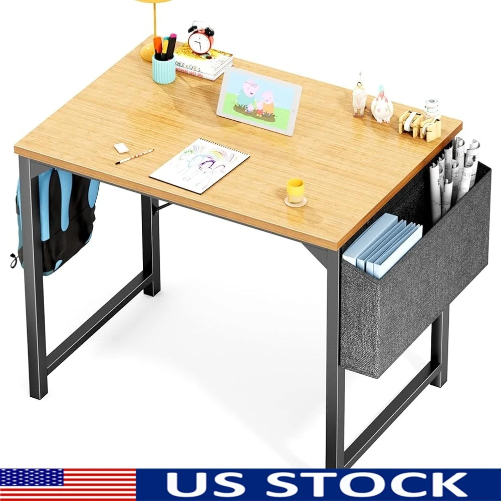 

32 Inch Small Computer Desk Writing Study Table with Storage Bag Headphone Hooks Modern Home Office Workstation Kids Students