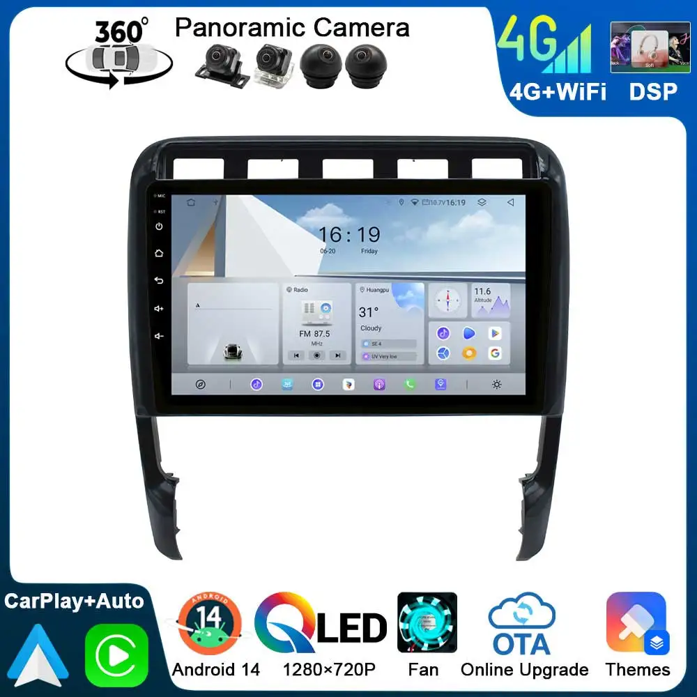 FEWANRO 9-дюймовый автомобильный радиоприемник CarPlay для Porsche Cayenne 955 957 9PA 2002-2010 головное устройство Android 14 8 ядер QLED экран GPS-навигация