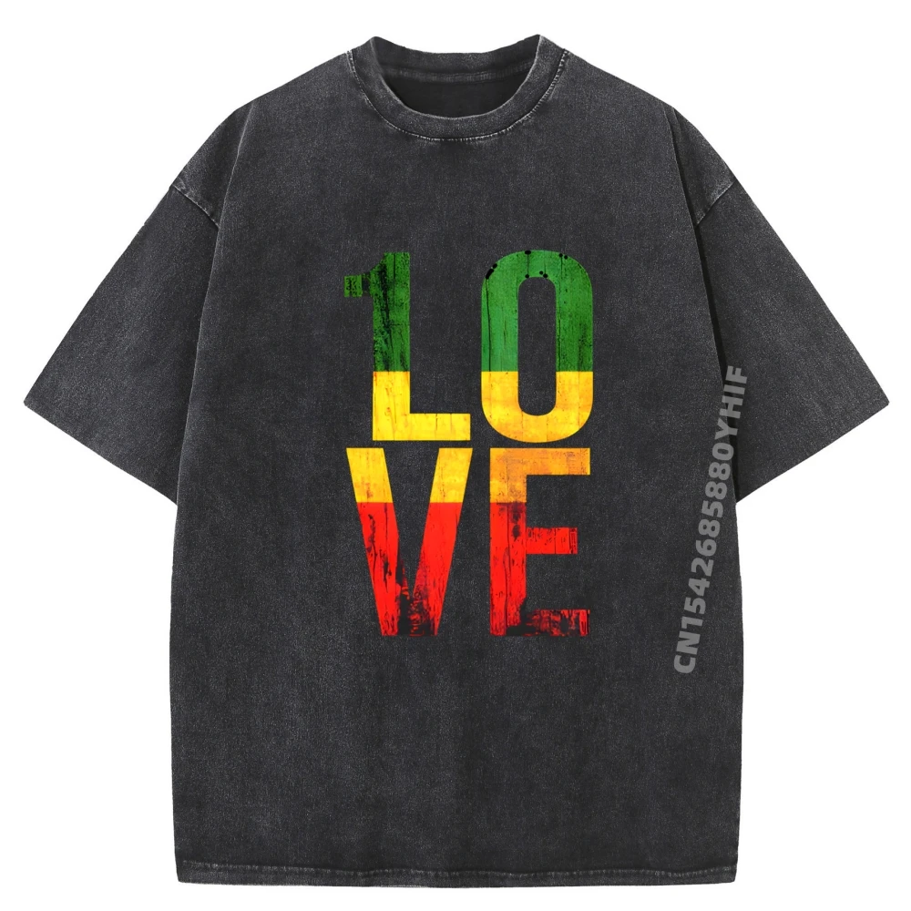 

One Love Reggae Love Ретро регги Повседневная черная рубашка Футболки с графическим рисунком Оригинальные мужские футболки Street Washed Футболка