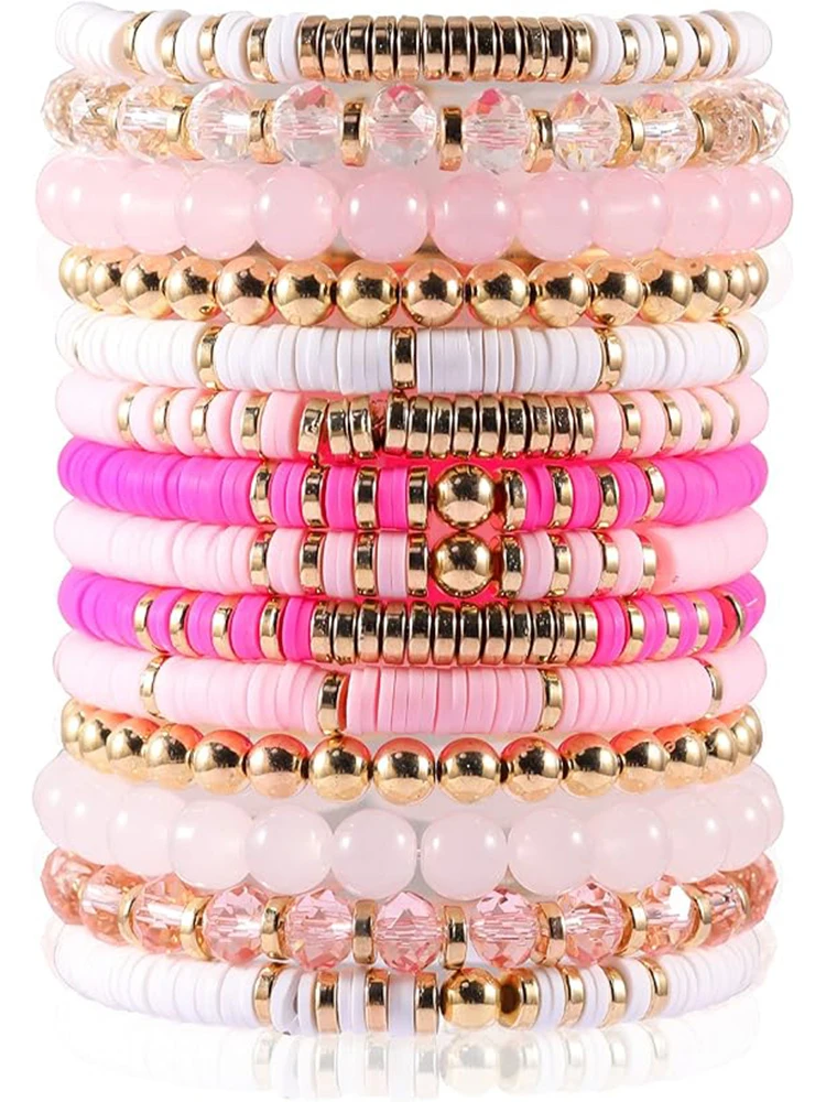 

14Pcs 12Pcs Heishi Clay Bead Bracelets For Women Boho Colorful Surfer Stackable Crystal Beads Bracelets Set Summer Beach Jewelr
