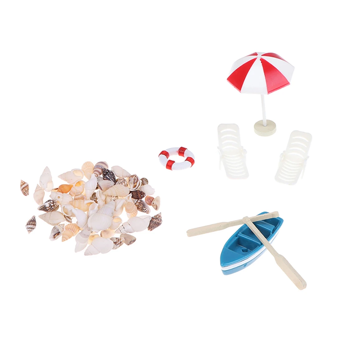 10Pcs/Set Miniature Deck Chair Beach Umbrella Boat Shell Kits for Dollhouse Life Scenes Decoration Accessory