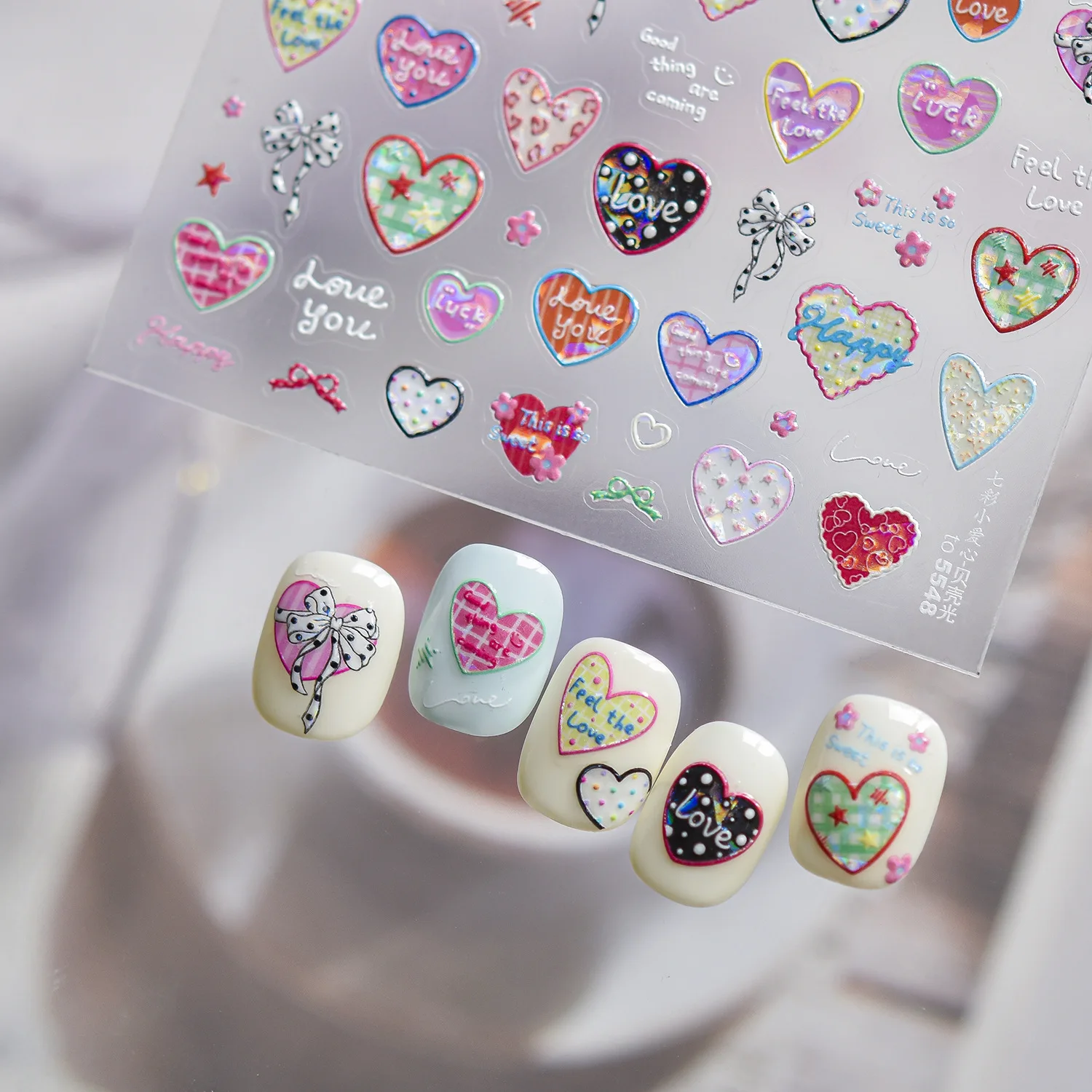 5D 메탈 네일 스티커 달콤한 핑크 하트 플러터링 스타 - Nail Art Valentines Day 리뷰 및 가격