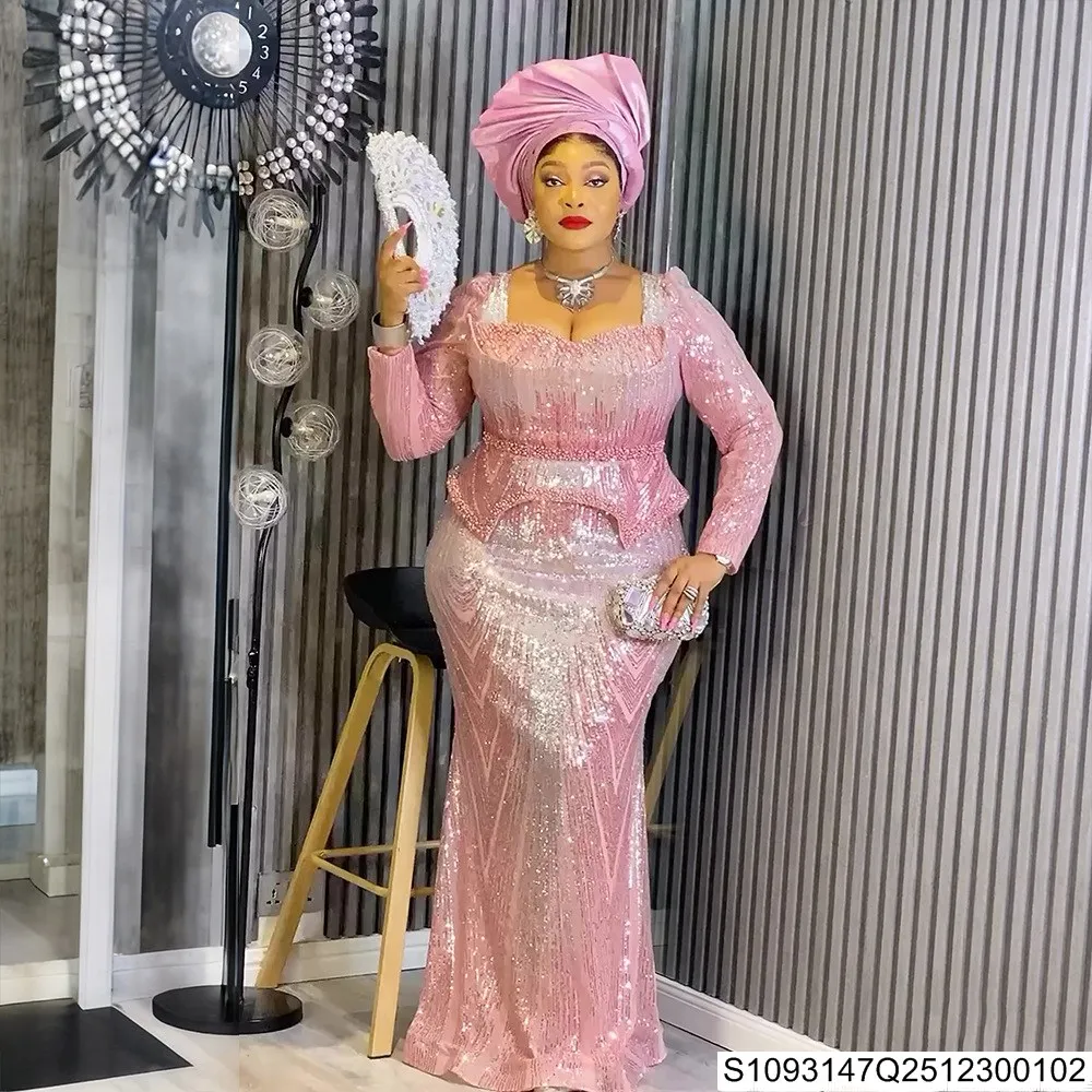 

2026 New African plus-size women's Dress New fishtail dress Party Evening gown Sequined S1093147Q25123001