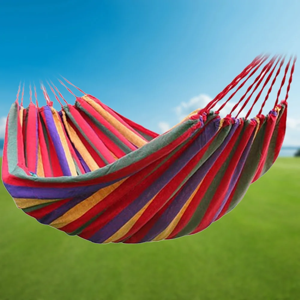 1-2 Person Fabric Hammock with Tree Straps 264lbs Capacity Stripe Hammock Pendant 102x32 in for Outdoor Indoor with Carry Bag