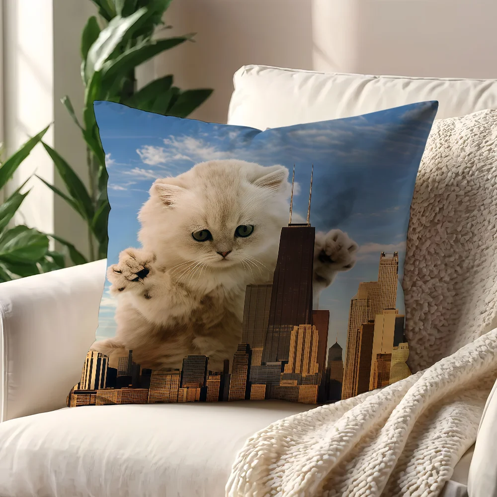 A Cat With A Dreamy Expression Sitting On A Throne Cushion Cover For Pillow Printing Sofa Decoration Home Shop Office Simplicity