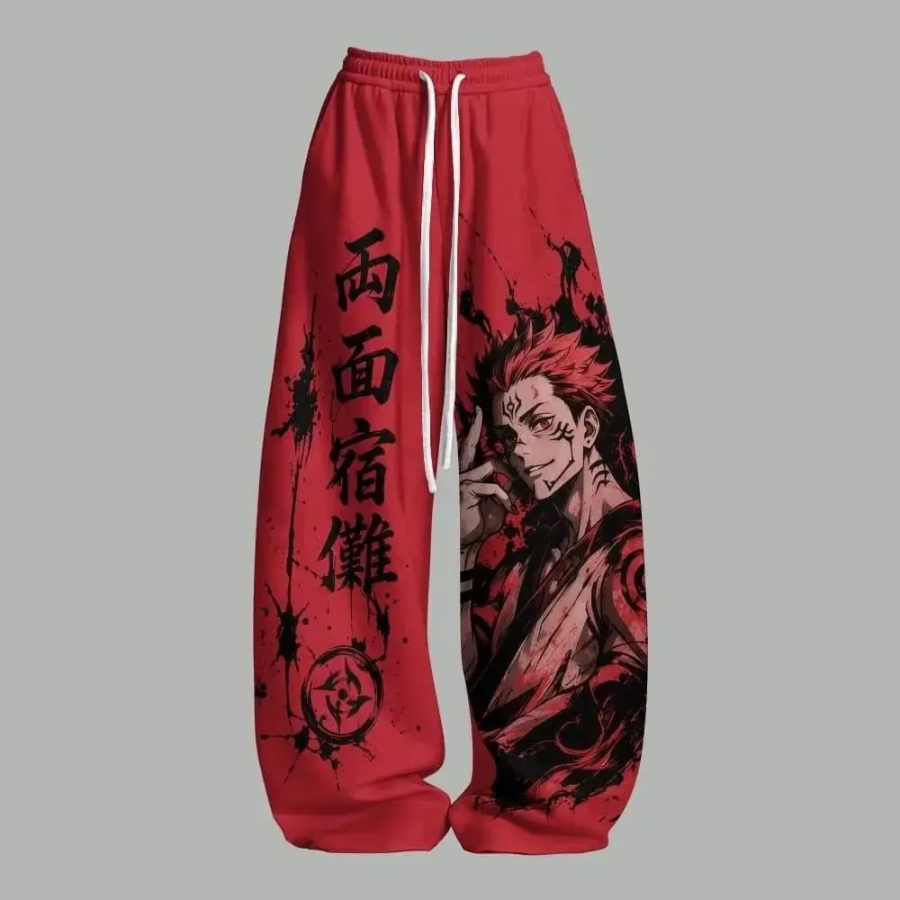 Unisex Anime Japanische Jogginghose Harajuku Streetwear Weite Freizeithose Gothic Anime Grafik Weites Bein Hose Familien-Set – Detail 15