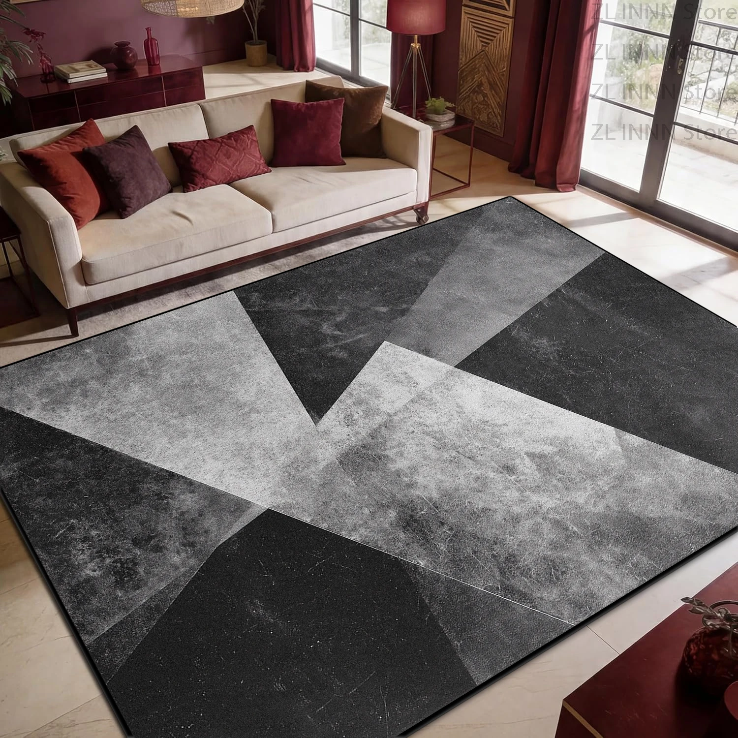 

Modern Geometric Grey Living Room Carpet Non-Curling Edges Flat Lay Decoration Bedroom Rug Home Dining Room Non-slip Foot Mat