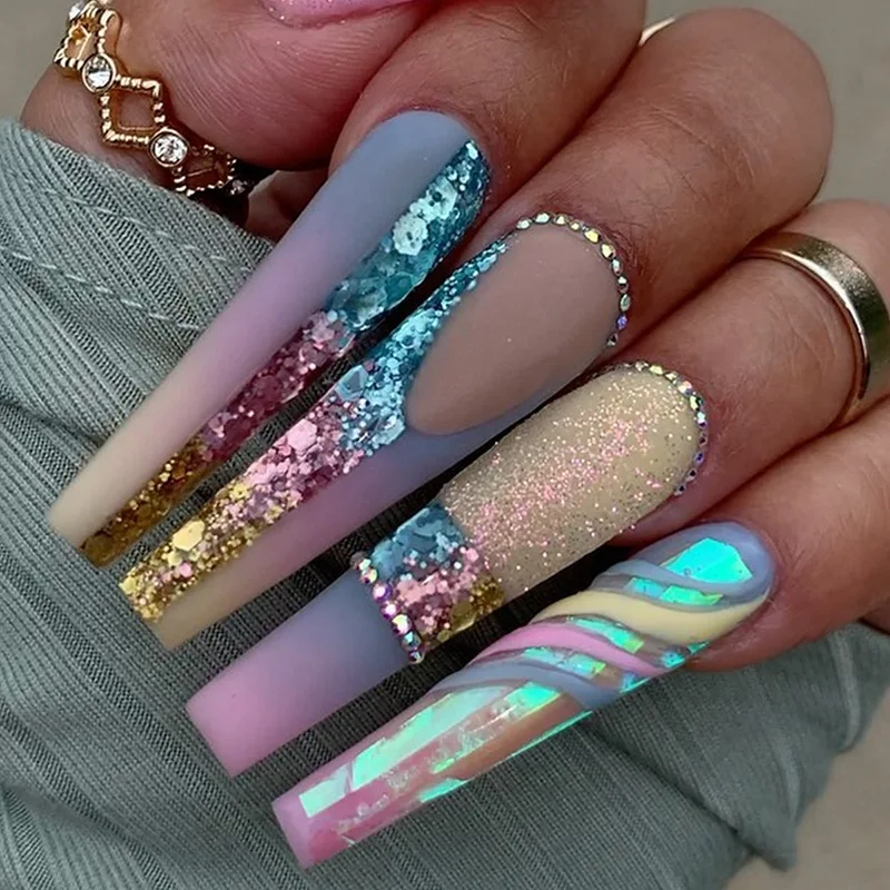 

Explosive diamond set long gradient diamond flash colorful flash wear finished fake nail